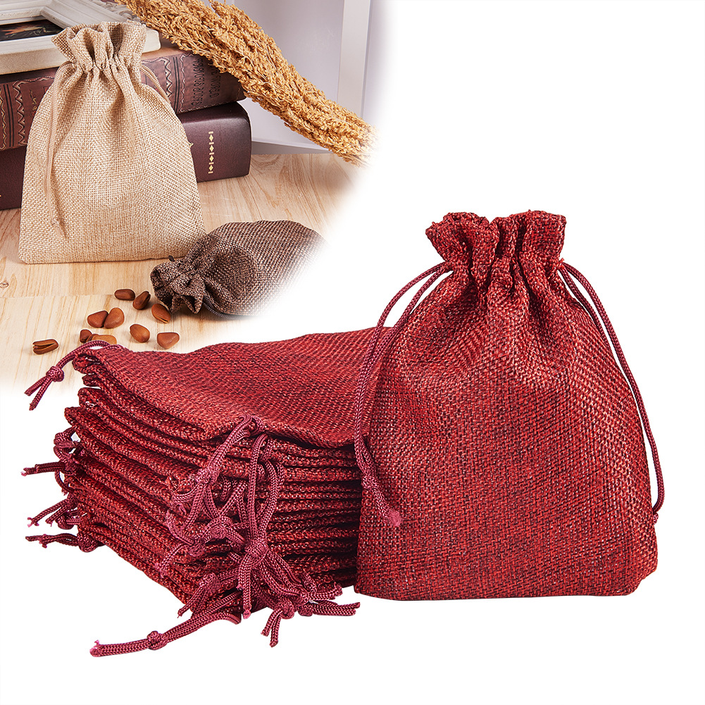 跨境热销麻布抽绳束口袋 礼品首饰品小布袋麻布收纳袋一套20个