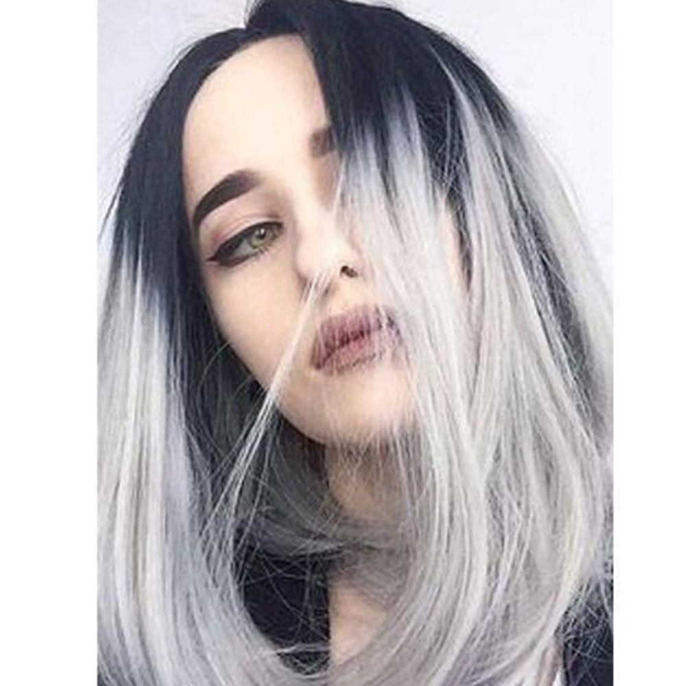 外贸假发 欧美款头套中分bobo头时尚女士波波头渐变黑灰色发套