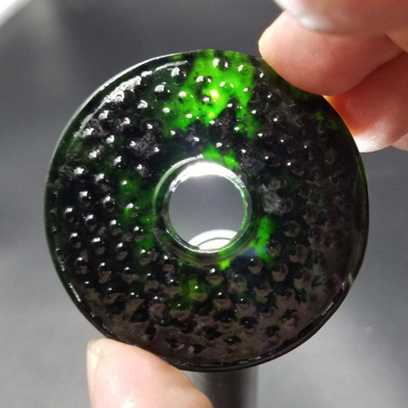 新款批发天然玉石新疆墨玉平安扣挂件双面雕刻墨绿玉仿古吊坠玉璧