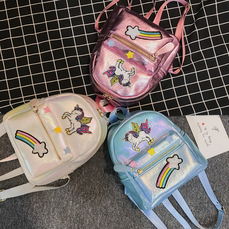 2019 New Cartoon Cute Laser Sequined Unicorn Backpack Fashion Embroidered Personalized Animal Small Backpack for Women