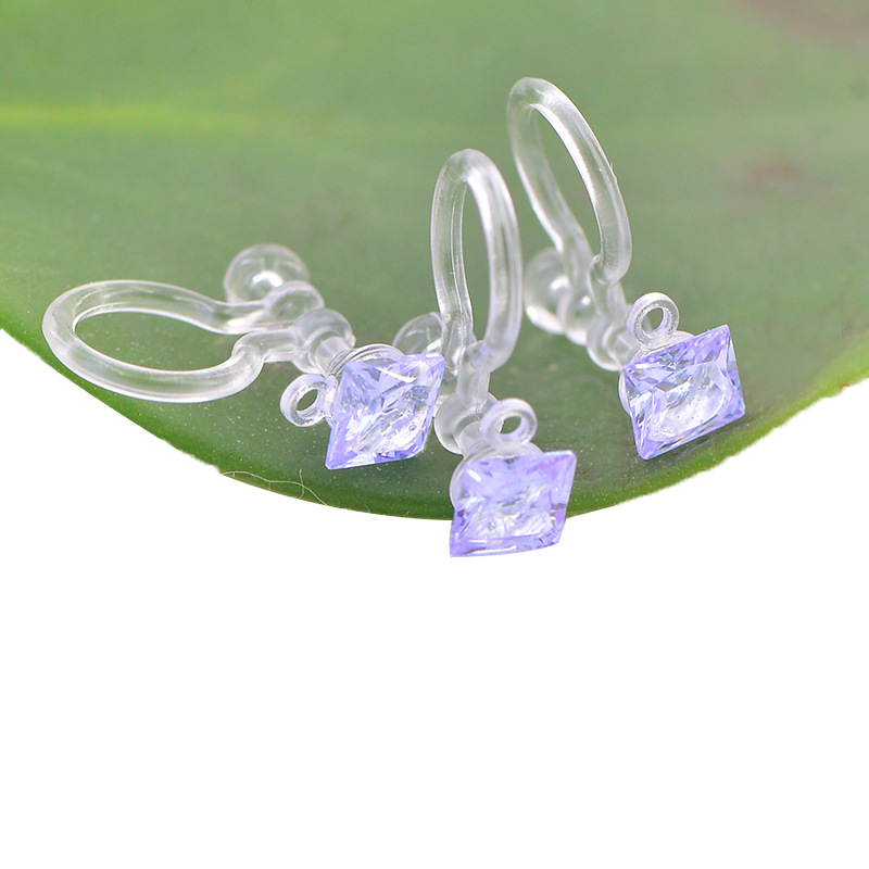 批发韩式透明树脂耳夹 粘钻带吊无耳洞减痛u形耳夹 diy耳环配饰