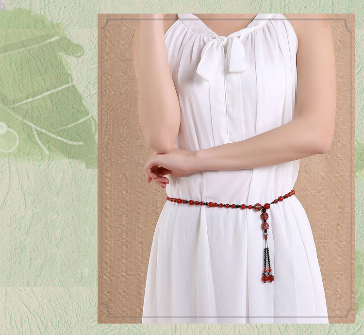 细腰链女流苏水晶串珠腰带连衣裙红绳复古简约百搭性感