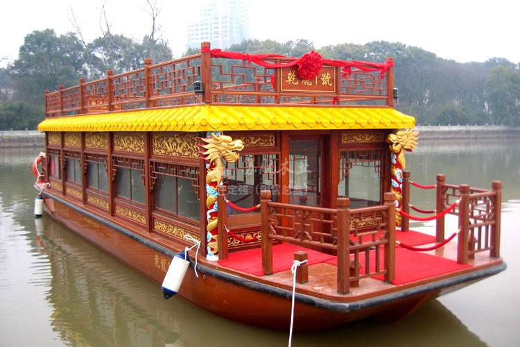 苏航定制12米大型双层电动画舫船水上餐厅船仿古木质画舫船