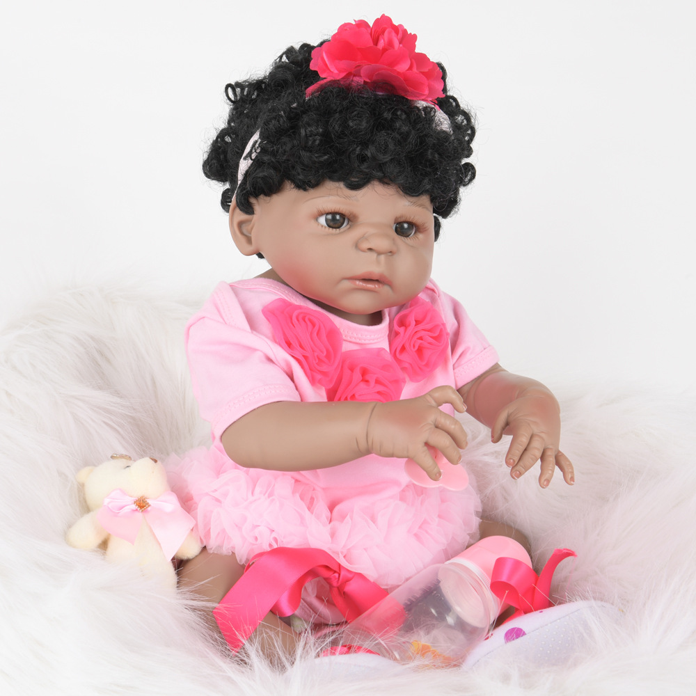 亚马逊热销卷发黑皮肤仿真重生周岁洋娃娃可爱大号外贸款女孩玩具