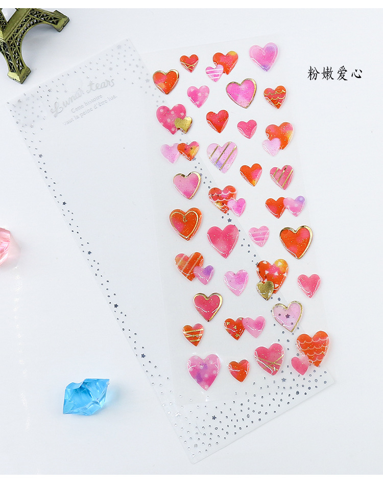 Korean Dream Epoxy Crystal Sticker Gilding Transparent Three-Dimensional Decoration Notebook Mobile Phone Sticker Material Journal Stickers