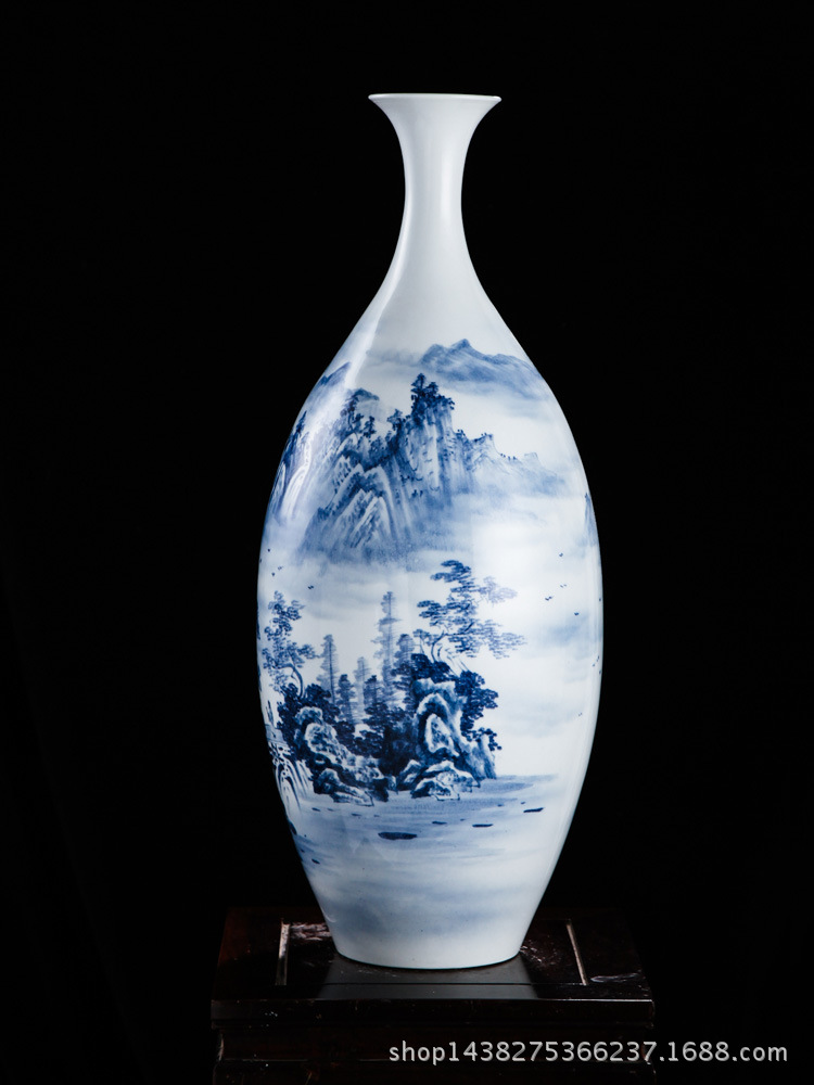 景德镇高档陶瓷器手绘青花瓷摆件客厅家居装饰工艺品摆设花瓶订制