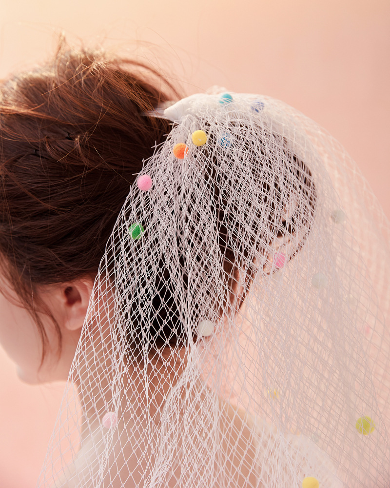 新娘结婚头纱 影楼摄影造型纱 多层大网彩球头纱 zx003