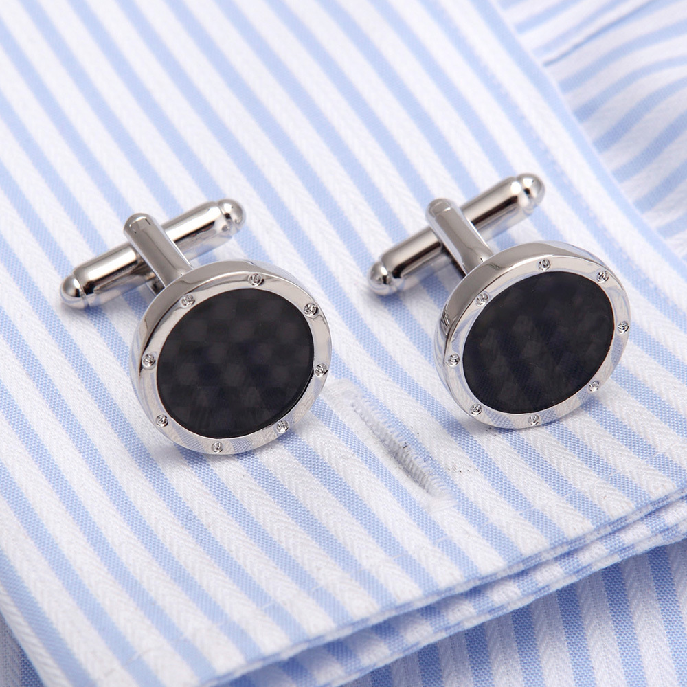 热销法式衬衫袖口 圆形碳纤维袖钉 商务袖扣 男饰品纽扣 10138