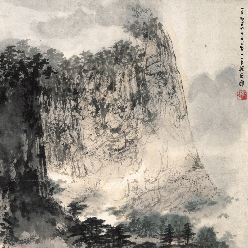 名人仿古字画傅抱石-山水国画艺术微喷 宣纸名家书画装裱卷轴定制