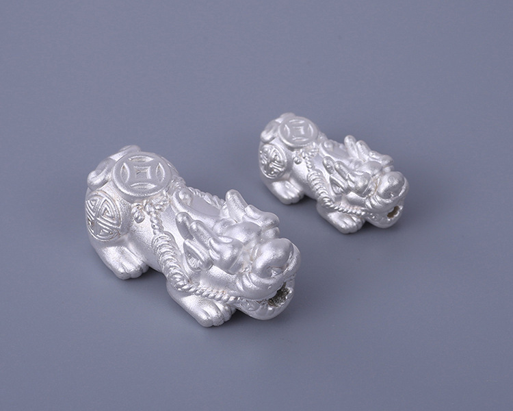 999银新款3d硬银貔貅 银复古金钱手串配diy饰珠
