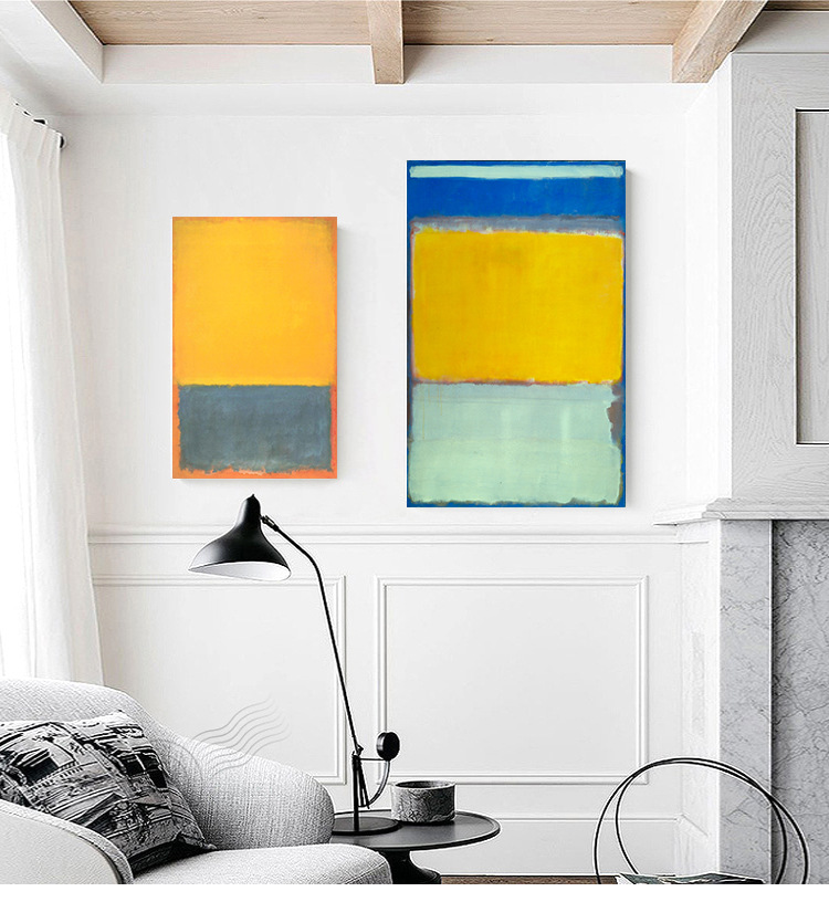 马克罗斯科 蓝海抽象几何装饰画红黄蓝色块大师艺术无框画