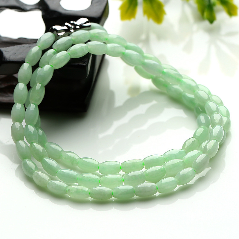天然淡绿翡翠米珠项链正品缅甸玉石a货女款手串玉珠子玉项链