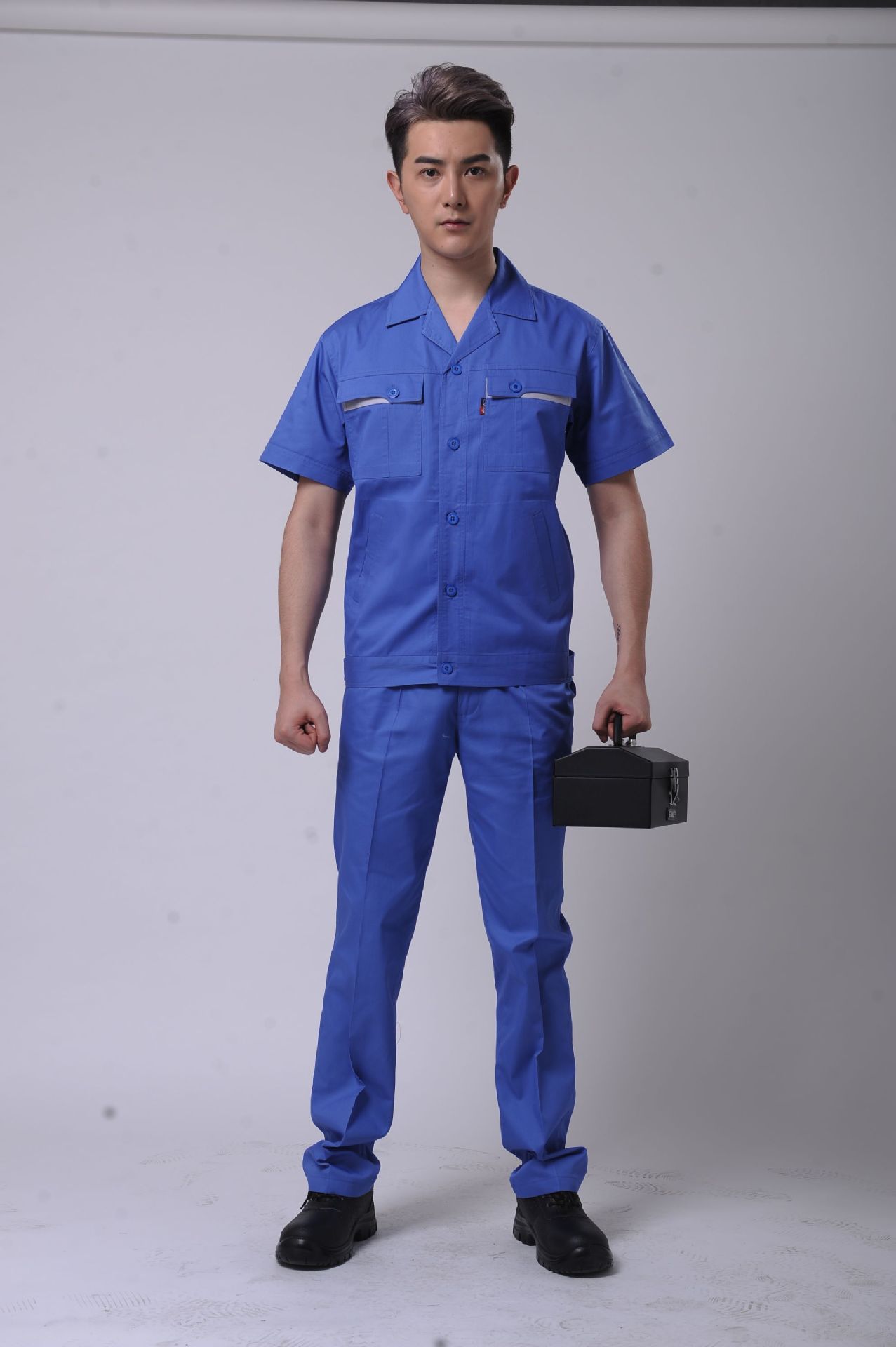 棉夏季工作服套装男士劳保服长袖短袖工程厂服工人汽修工装上衣