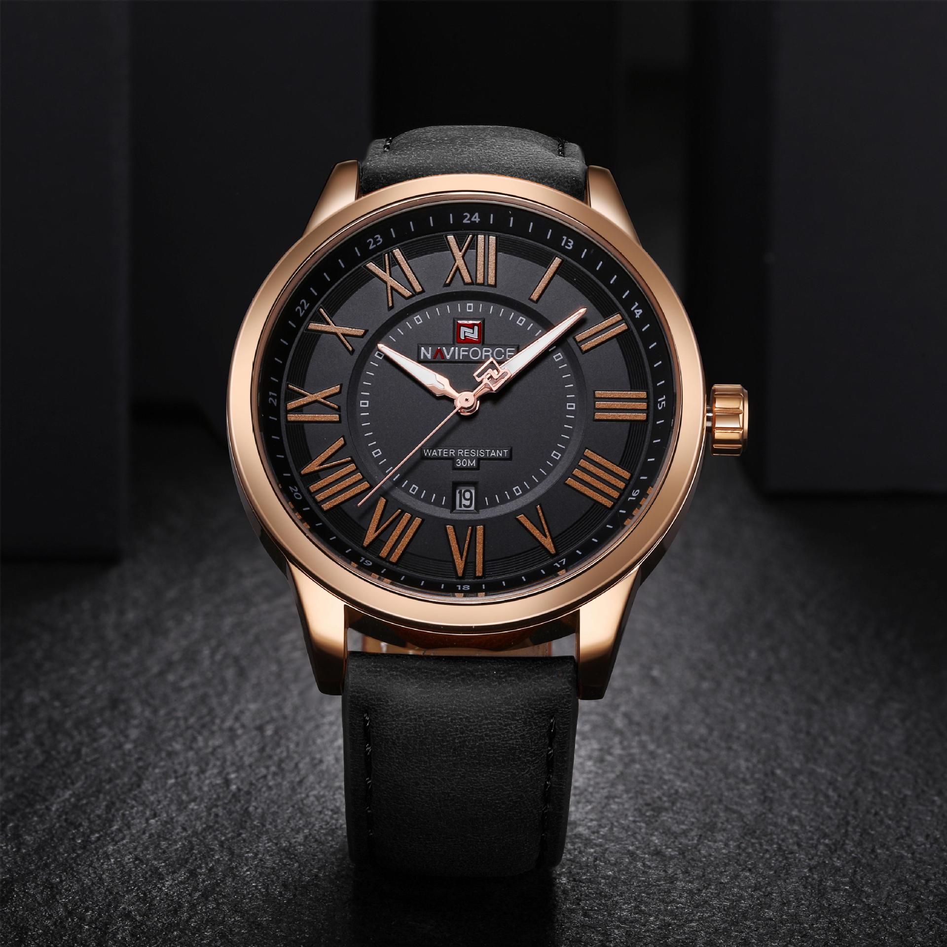 naviforce领翔9126男士石英手表 防水皮带手表 罗马字日历男表