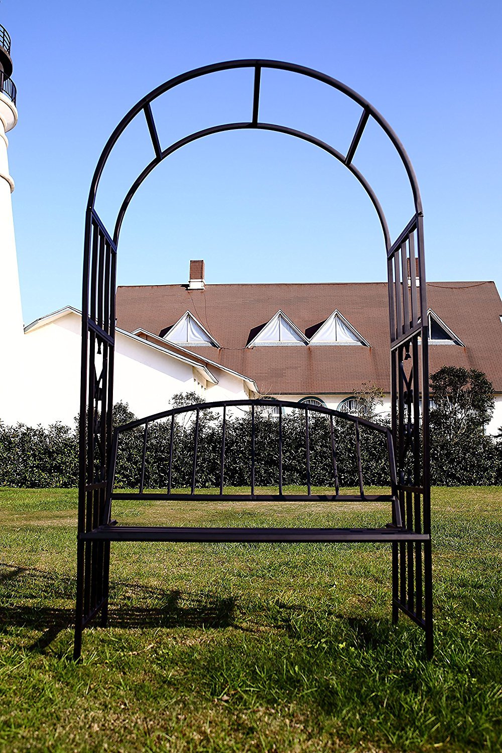 厂家直销 铁艺拱门户外家具拱门双人椅 金属爬藤架 花架 带长椅公