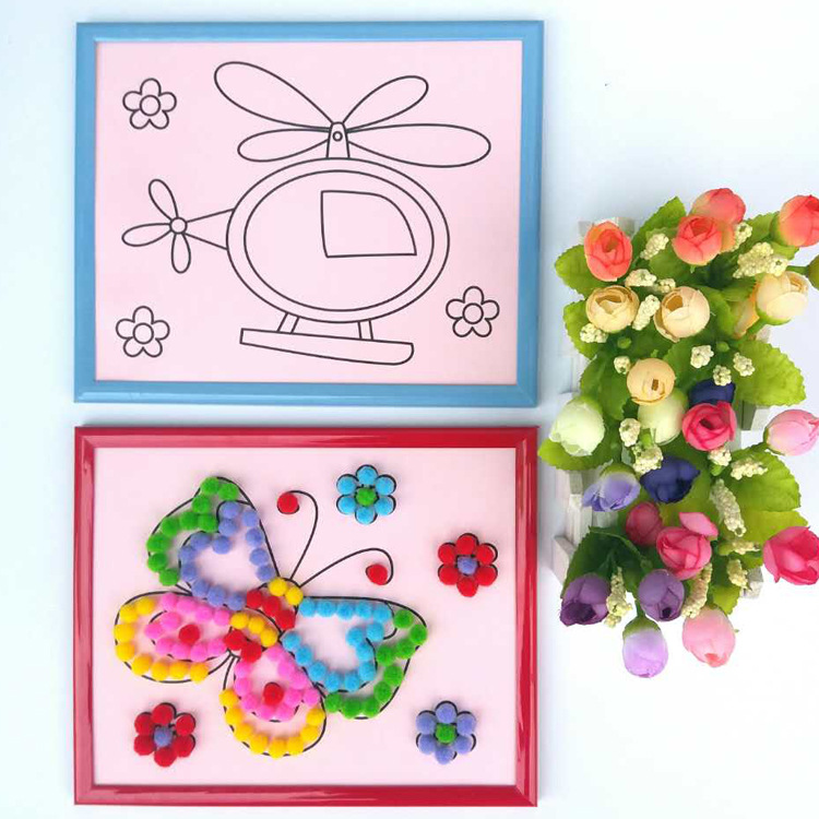 拼插类玩具-儿童手工创意diy 3d立体毛毛球艺术画 卡通粘贴画 益智