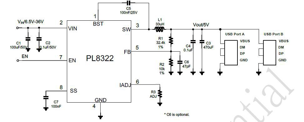 1a恒压恒流车充ic pl8322 3.1a同步降压电源ic 可编程限流