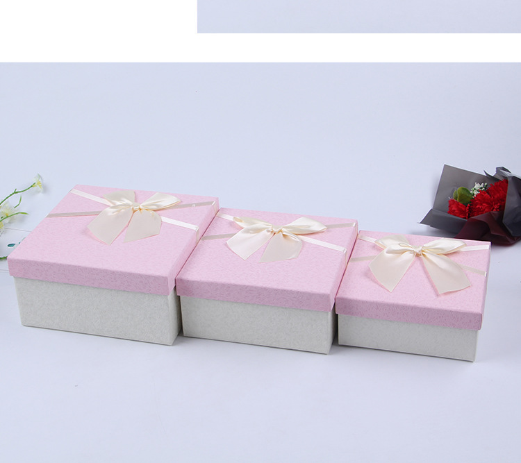 新款正方形三件套天地盖纸盒 丝带蝴蝶结三件套包装盒礼品盒批发