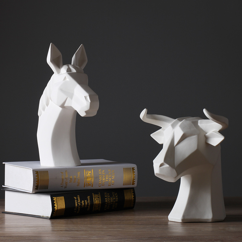Abstract Nordic Style Animal White Horse Head Ornaments Modern Minimalist Hotel Living Room Room Furnishings Decorations