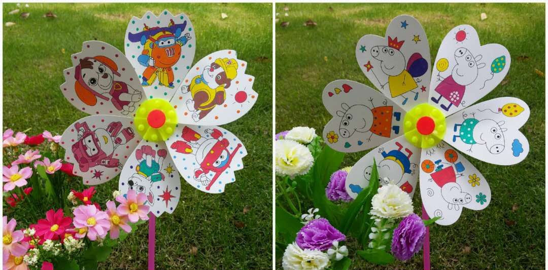 儿童手工创意diy 涂色智慧大风车 卡通彩绘涂鸦益智玩具材料包