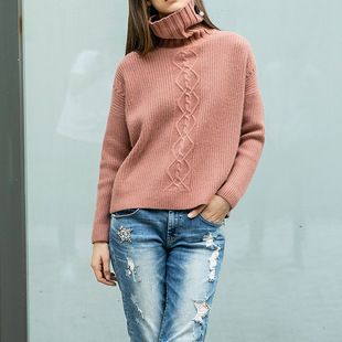 针织衫粉色堆堆领