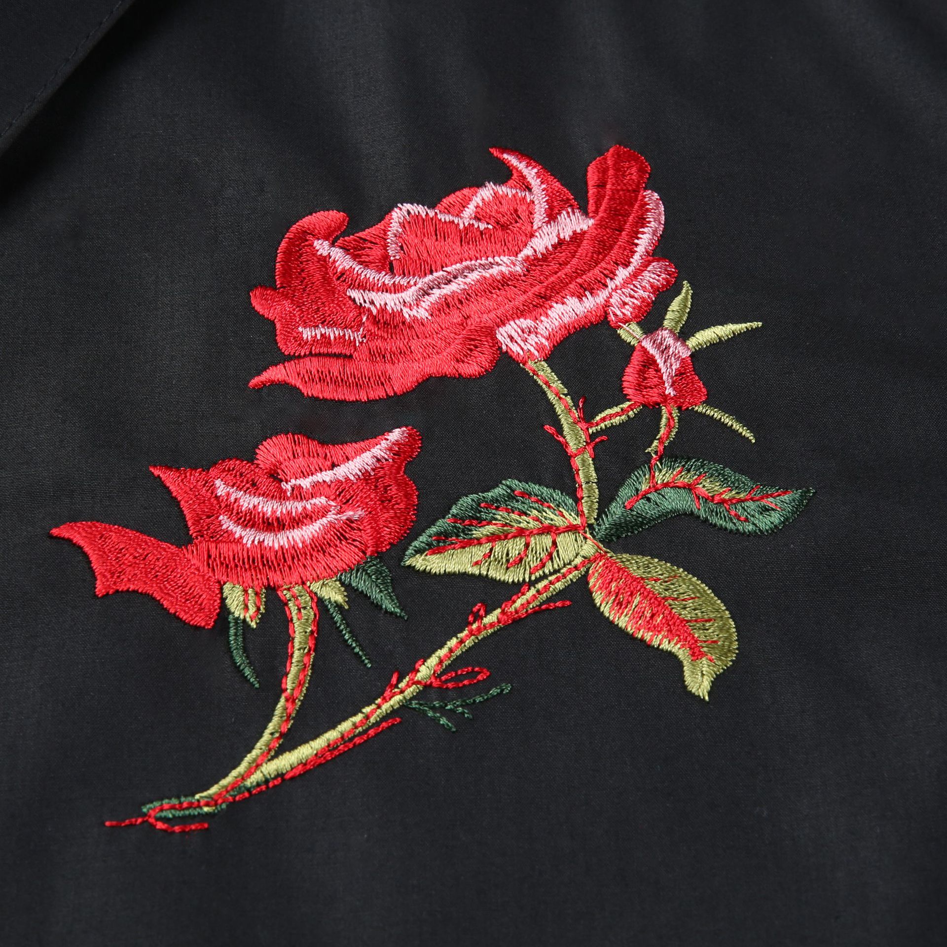 2018年春季新款刺绣玫瑰花修身翻领长袖婚礼欧美厂家直供一件代发