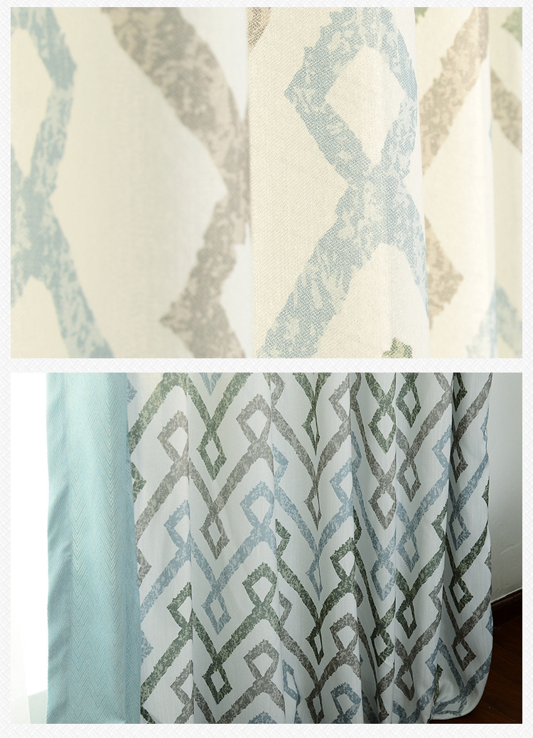 柯桥厂家直销 简约北欧印花提花亚麻窗帘布 客厅窗帘批发