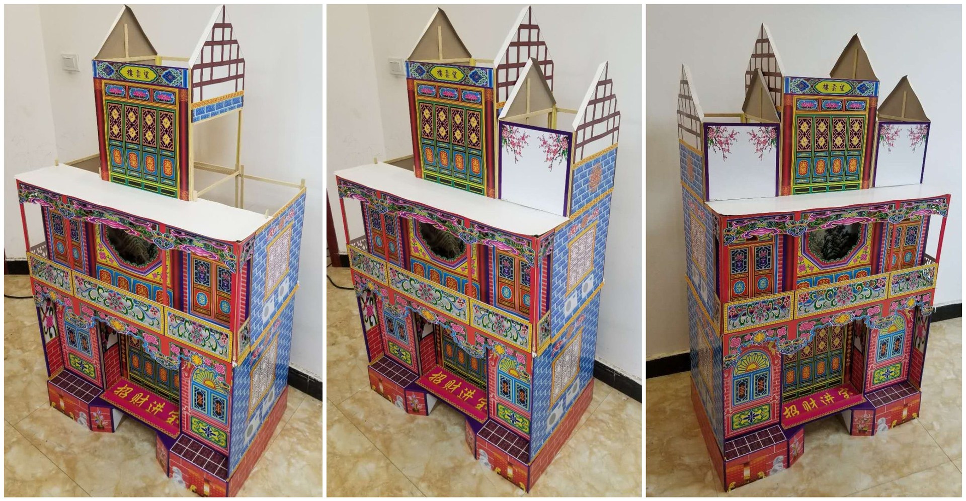 80型竹架灵房竹片灵屋冥房冥屋天堂折叠别墅殡葬祭祀用品厂家直销