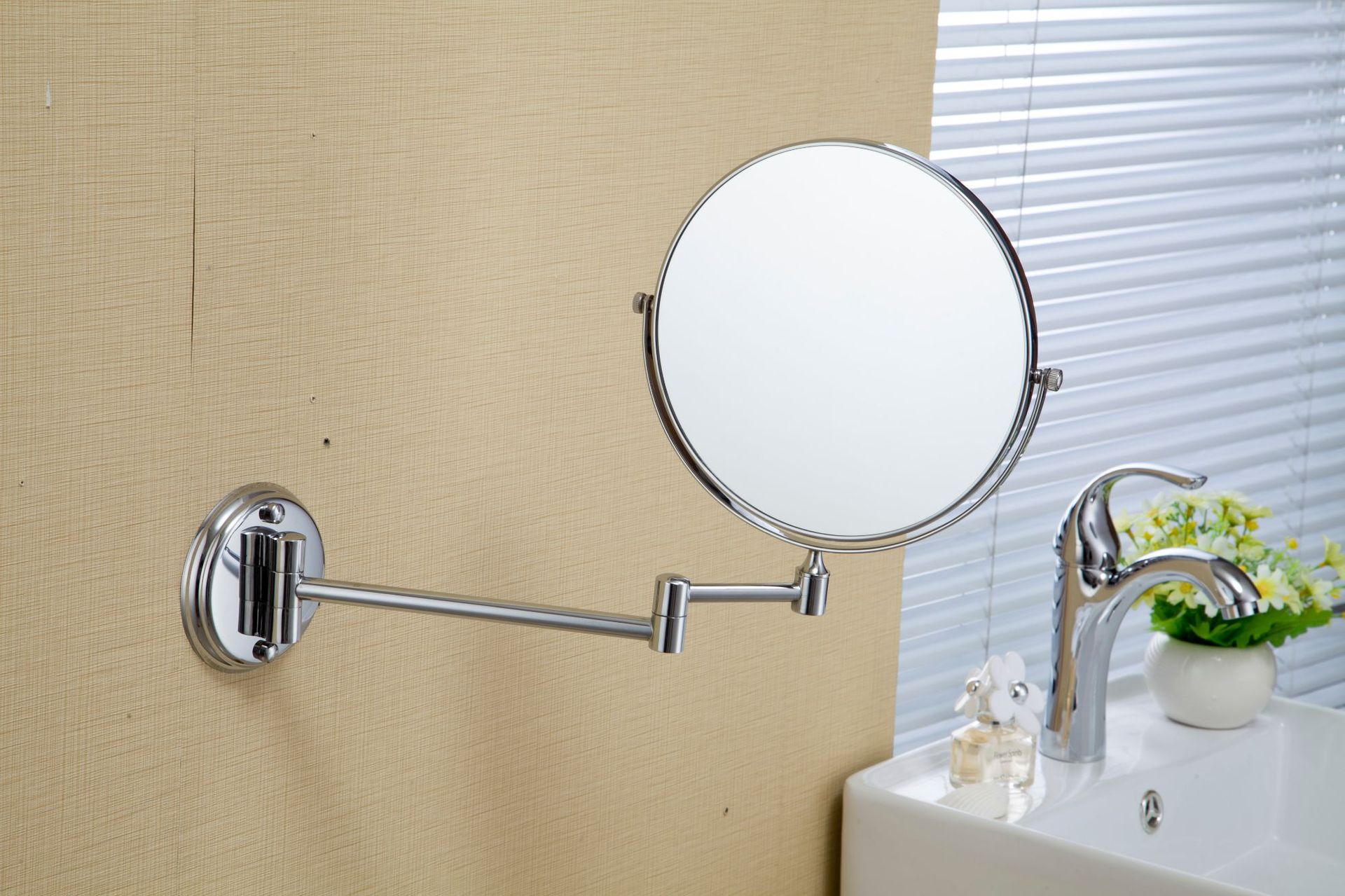 壁挂式浴室化妆镜全铜圆底座8寸双面镜酒店卫生间专用放大美容镜