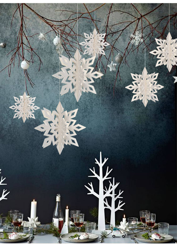 7色大号卡纸立体雪花片挂饰6件套装 新年圣诞节派对装饰布置用品