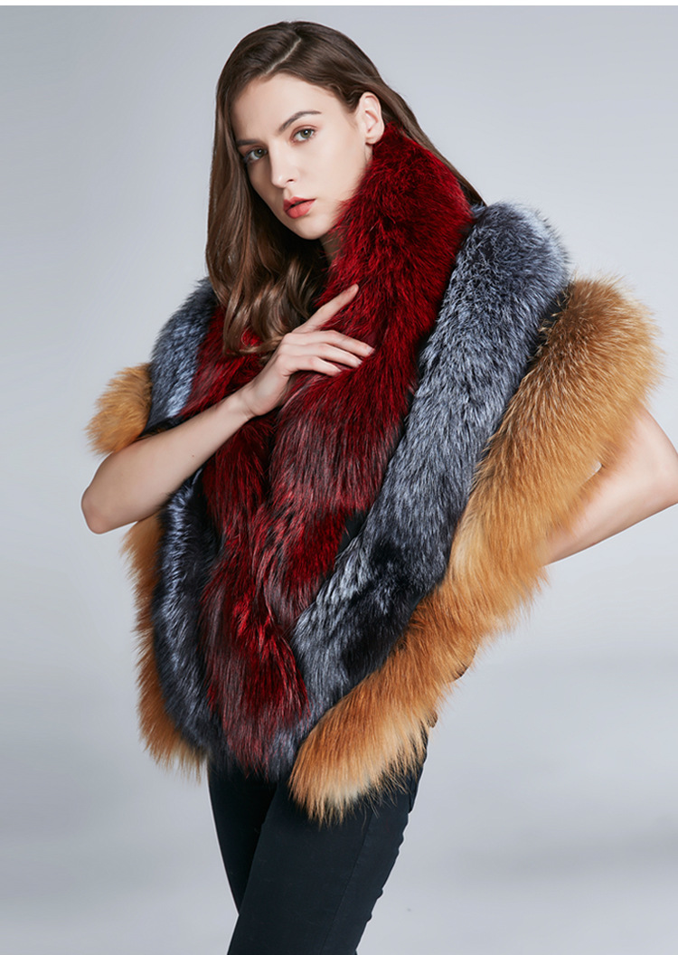 外贸新款狐狸毛领披肩秋冬季皮草皮毛女士中款披肩