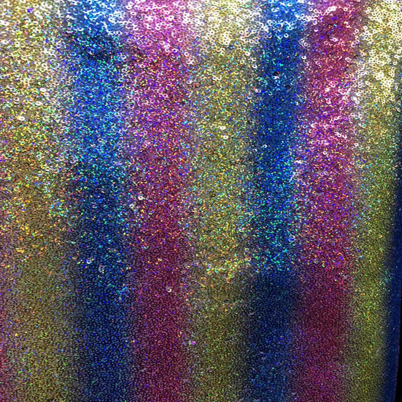 现货3mm七彩亮片绣花布不规则渐变幻彩珠片布彩虹色珠片面料