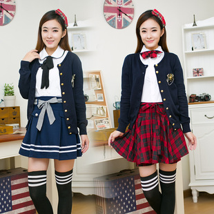 秋季英伦学院风校服女 中学生校服开衫针织外套套装厂家批发代发