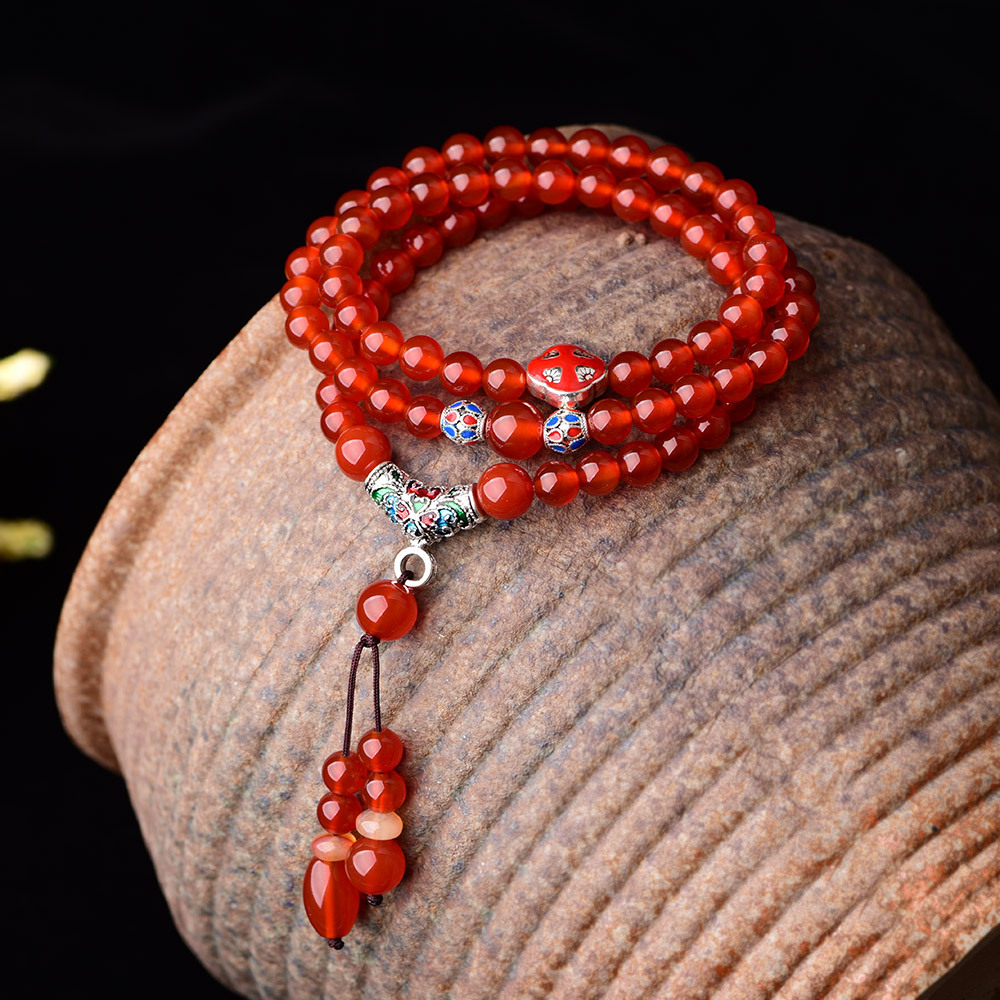 民族风红玛瑙手链女时尚多圈手串古风饰品厂家批发