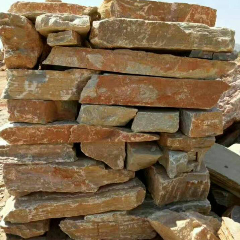 厂家批发黄木纹磊墙石片石 黄木纹碎拼乱形石片 外墙文化石现货