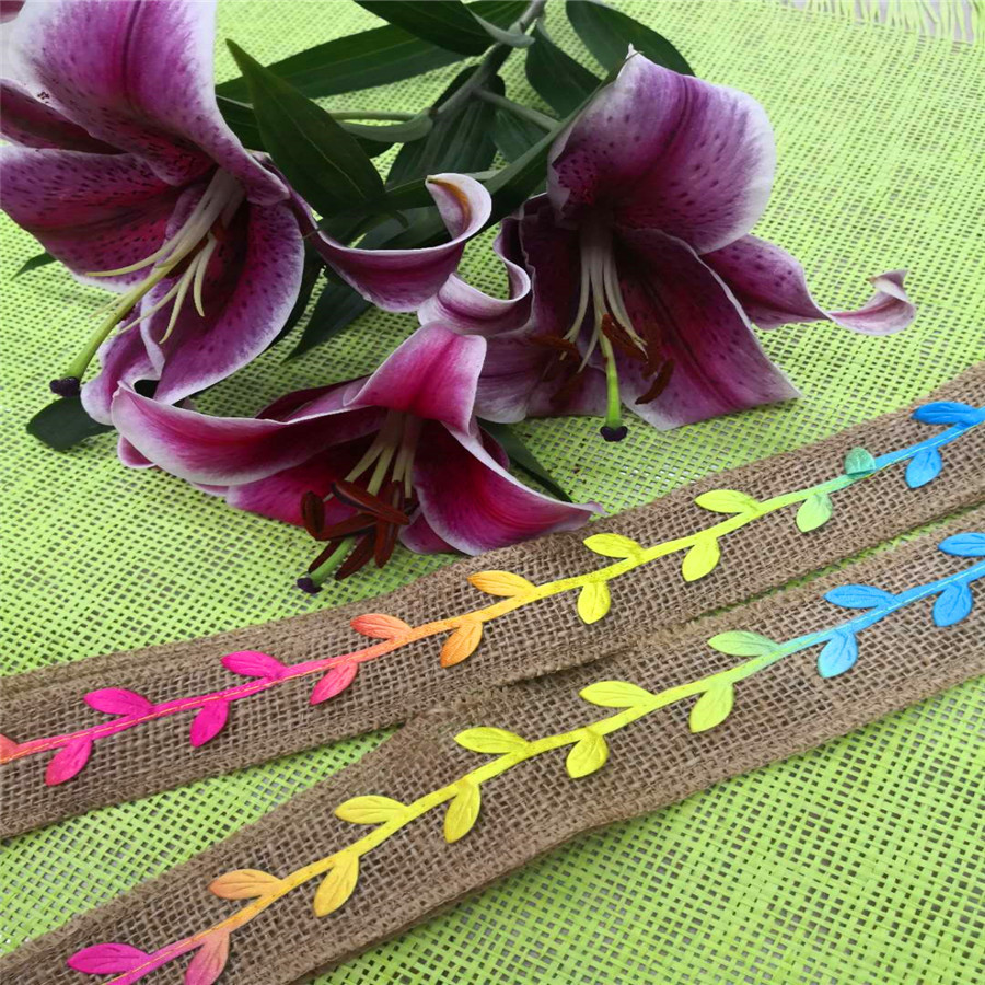 Factory Supply Colored Leaves Decorative Burlap Roll Glow 3c'm Linen Ribbon DIY Hemp Rope Material