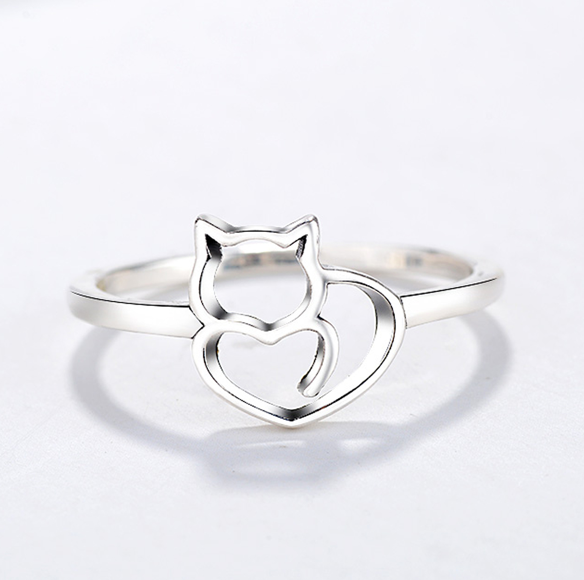 原创欧美新款s925镀银 猫咪动物戒指小猫 个性diy女士指环食指戒