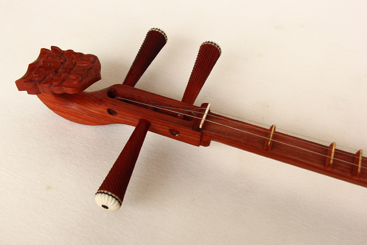 秦琴乐器 红花梨木雕龙头八角梅花秦琴 24品全品红木秦琴