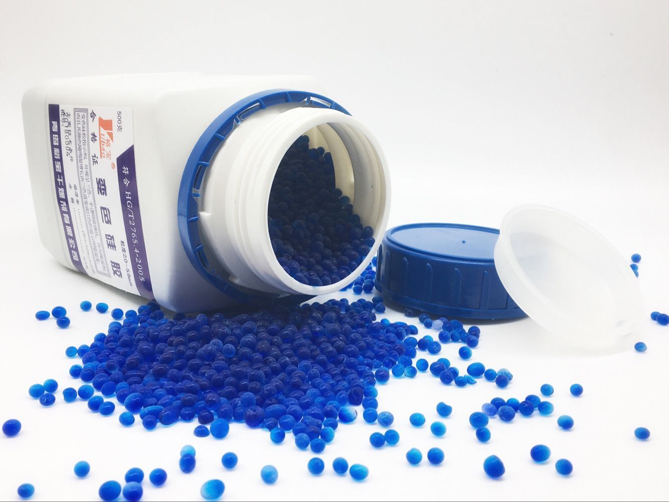 厂家现货供应变色硅胶500克g瓶装蓝色变色硅胶环保试剂级防潮防霉