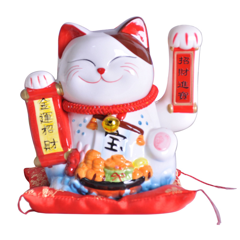 10寸中式彩绘招财猫陶瓷储钱罐摆饰店铺开业送礼乔迁送礼生日礼物