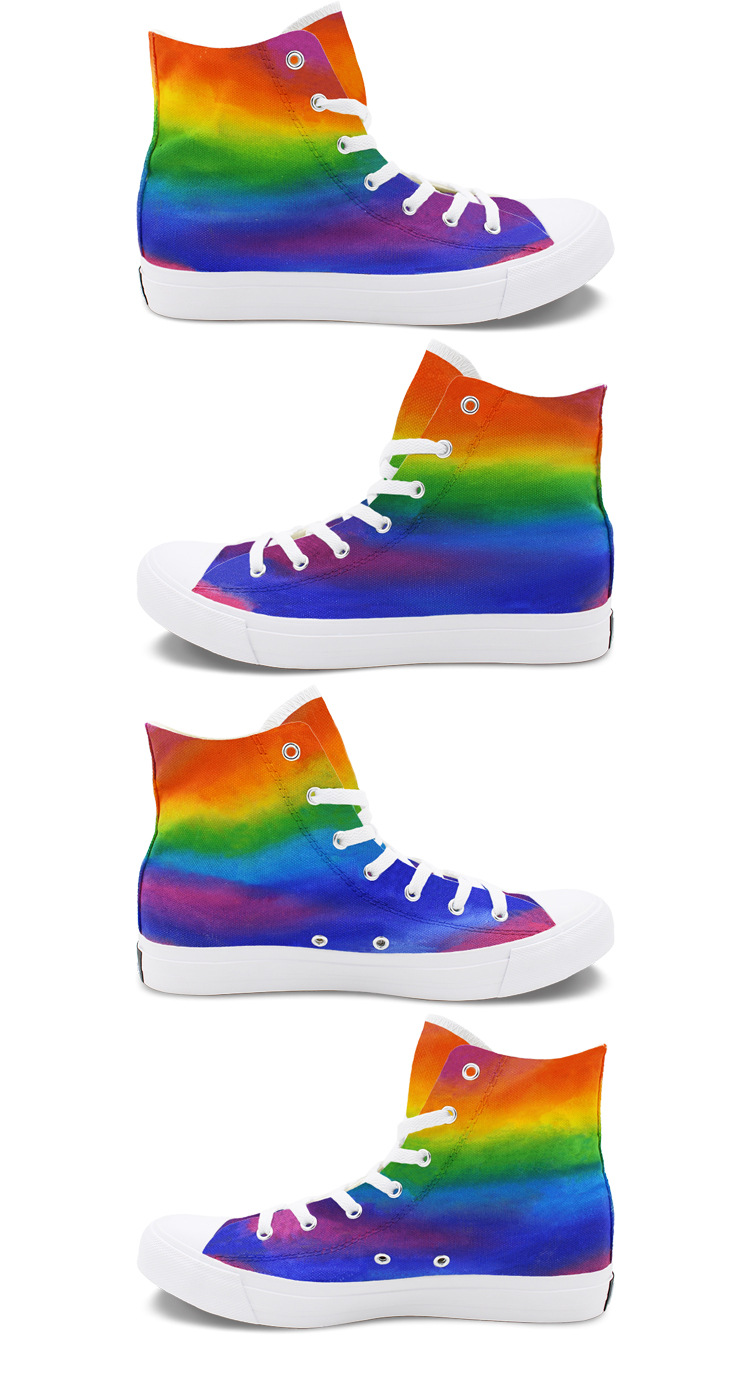 wen 创意手绘鞋 ins板鞋女渐变色七彩虹糖果色青春时尚中性潮鞋男