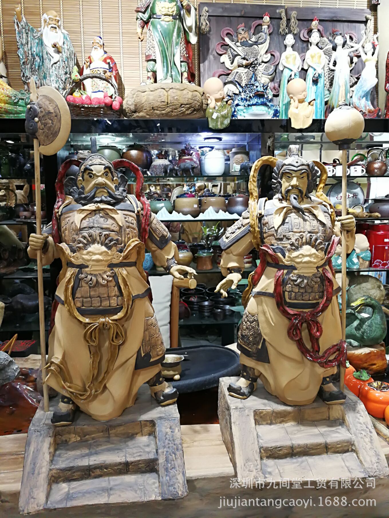 门神秦琼尉迟恭石湾公仔陶瓷大师作品镇宅招财中式客厅玄关摆件