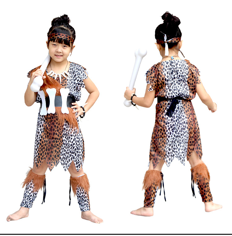 万圣节野人服装儿童演出服猎人非洲原始人部落舞蹈服印第安人服装