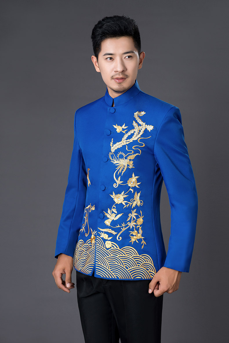 男士多色青花瓷中国风立领刺绣中山装主持演出服合唱中式男装礼服
