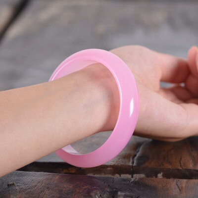 天然正品粉红色玉手镯女士款冰种芙蓉粉玉石手镯时尚文艺风玉镯子