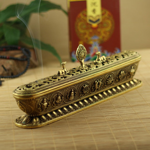 纯铜卧香炉八吉祥六字大明咒卧香炉熏香炉线香炉熏香佛教用品