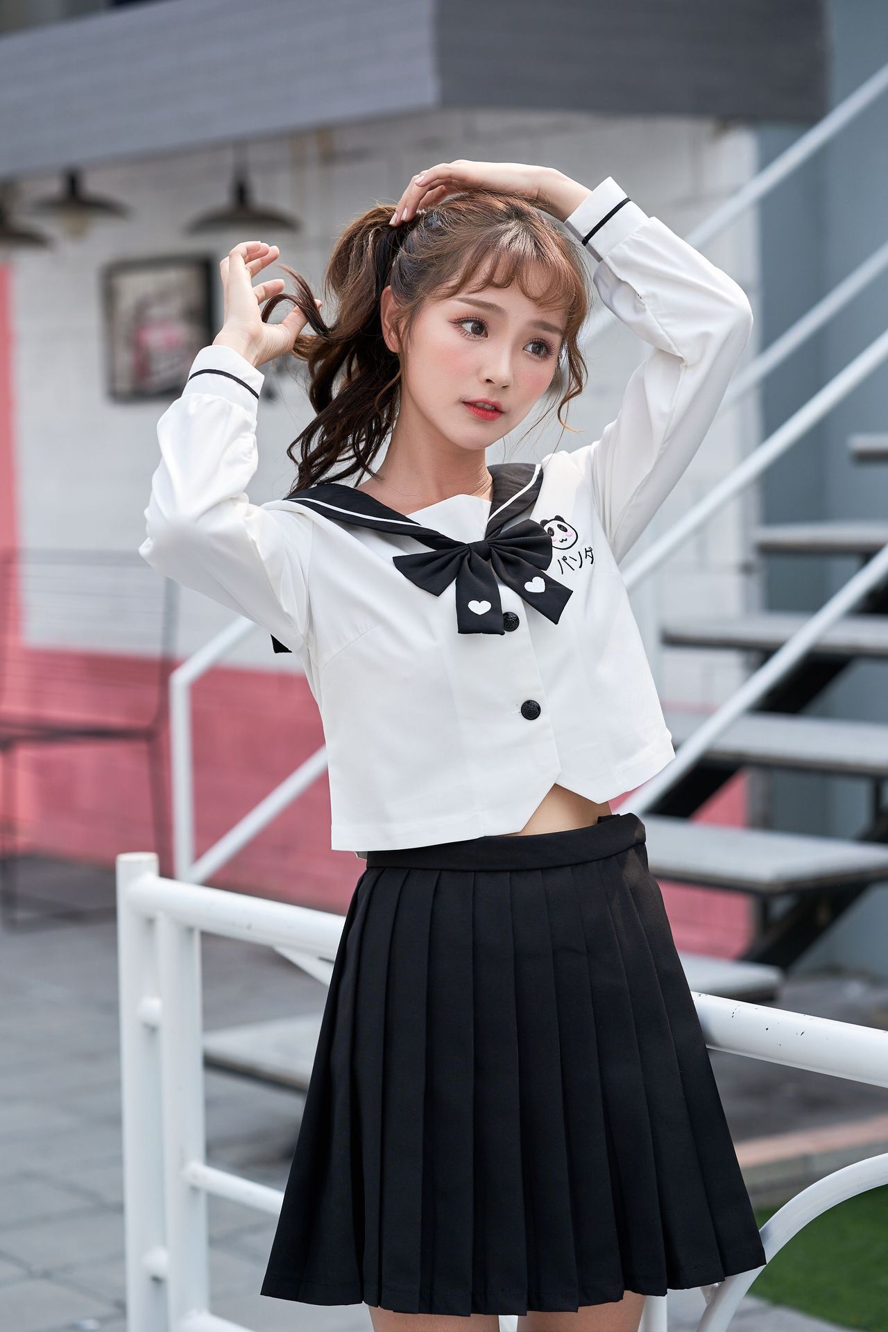 日系甜美可爱熊猫刺绣软妹正统长袖jk制服水手服女秋学生套装