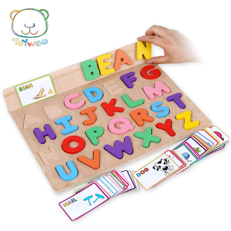 看图学英文木制26个英文字母拼图益智早教拼图学习拼图配对玩具