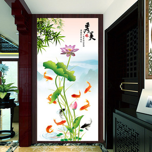 厂家直销 无框玄关画 精美国画玄关画 荷花 无框画0.