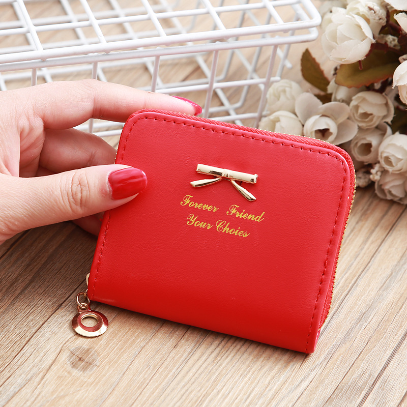 Cross-Border New Arrival Korean Style Fashion Small Wallet Ladies Bow Mini Wallet Zipper Short Coin Purse Card Holder